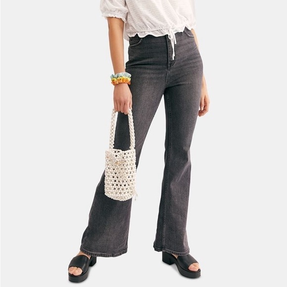Free People We The Free CRVY Robin High Waist Flare Jeans in black - Picture 1 of 10